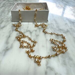 Gold Filled Faux Pearl 24” Rosary Necklace/Glasses Chain